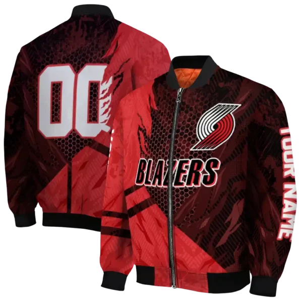 personalized portland trail blazers hexagon mesh red black bomber jacket fashion forward