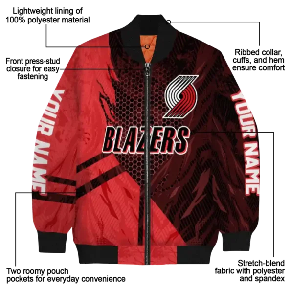 personalized portland trail blazers hexagon mesh red black bomber jacket new arrival