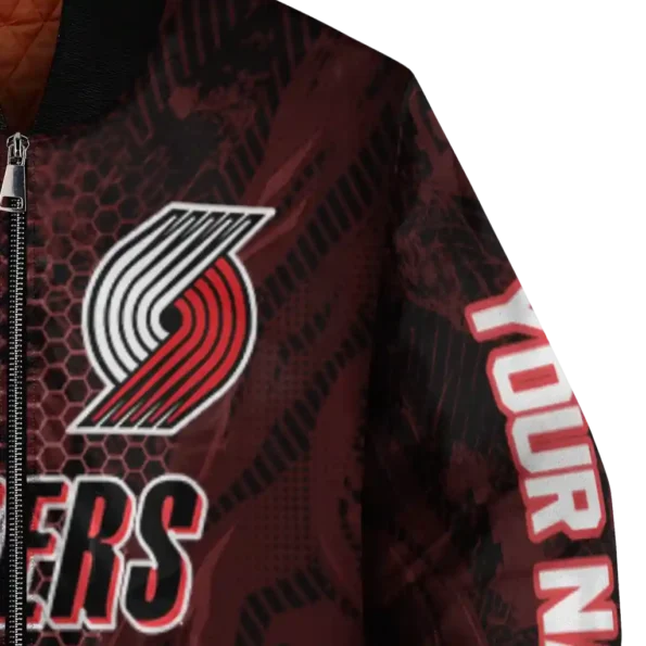 personalized portland trail blazers hexagon mesh red black bomber jacket premium grade