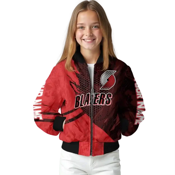 personalized portland trail blazers hexagon mesh red black bomber jacket top rated