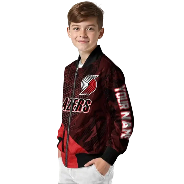 personalized portland trail blazers hexagon mesh red black bomber jacket trendy