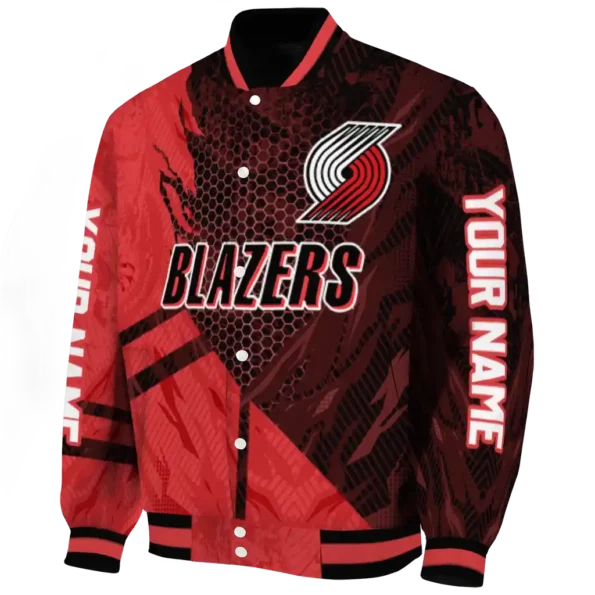 personalized portland trail blazers hexagon mesh red black varsity jacket best selling.webp