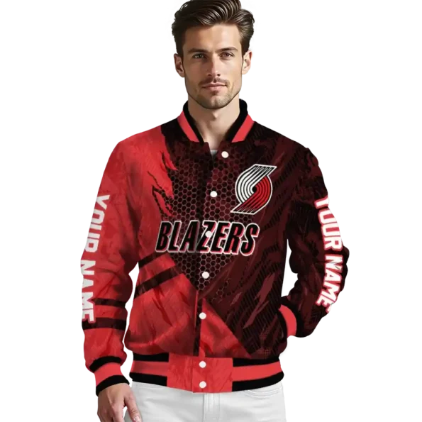 personalized portland trail blazers hexagon mesh red black varsity jacket high quality.webp