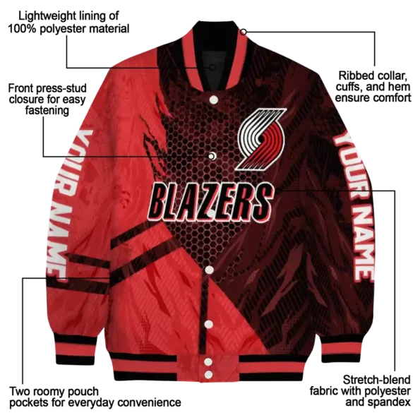 personalized portland trail blazers hexagon mesh red black varsity jacket new arrival.webp