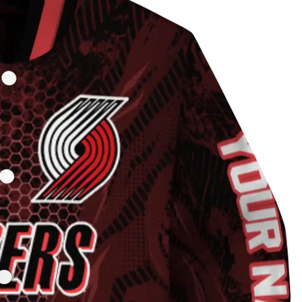 personalized portland trail blazers hexagon mesh red black varsity jacket premium grade.webp