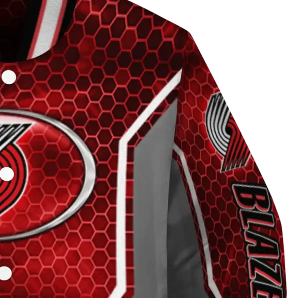 personalized portland trail blazers power plate red varsity jacket premium grade.webp