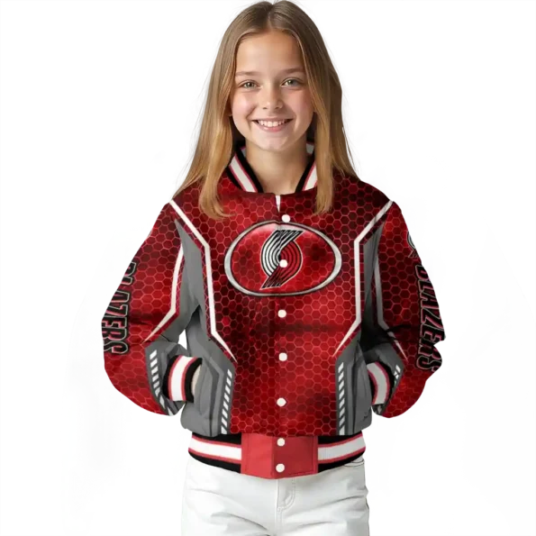personalized portland trail blazers power plate red varsity jacket top rated.webp