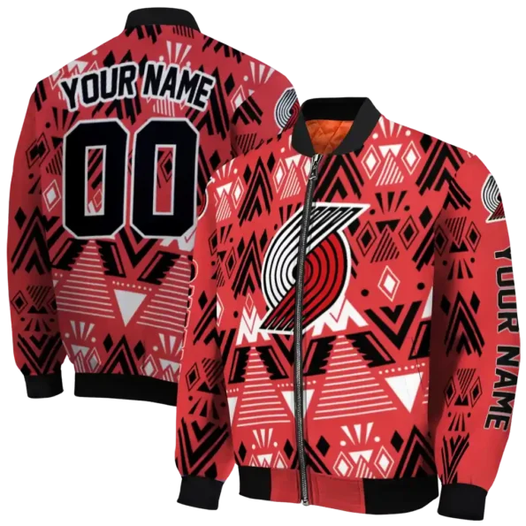 personalized portland trail blazers pyramid shapes red bomber jacket fashion forward