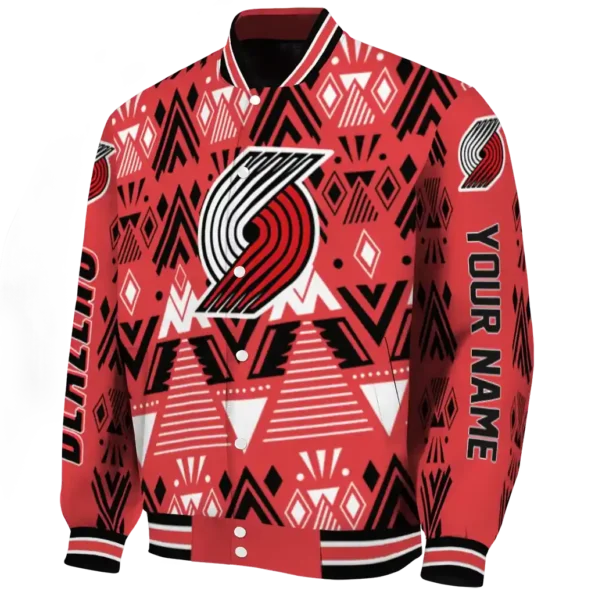 personalized portland trail blazers pyramid shapes red varsity jacket best selling.webp