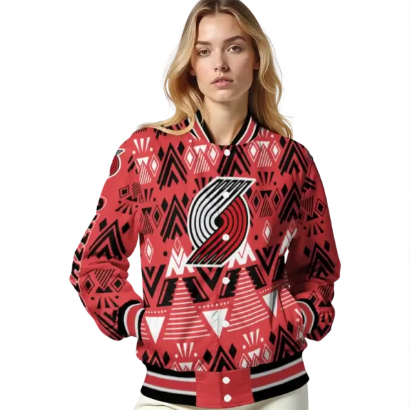 personalized portland trail blazers pyramid shapes red varsity jacket latest model.webp
