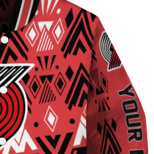 personalized portland trail blazers pyramid shapes red varsity jacket premium grade.webp