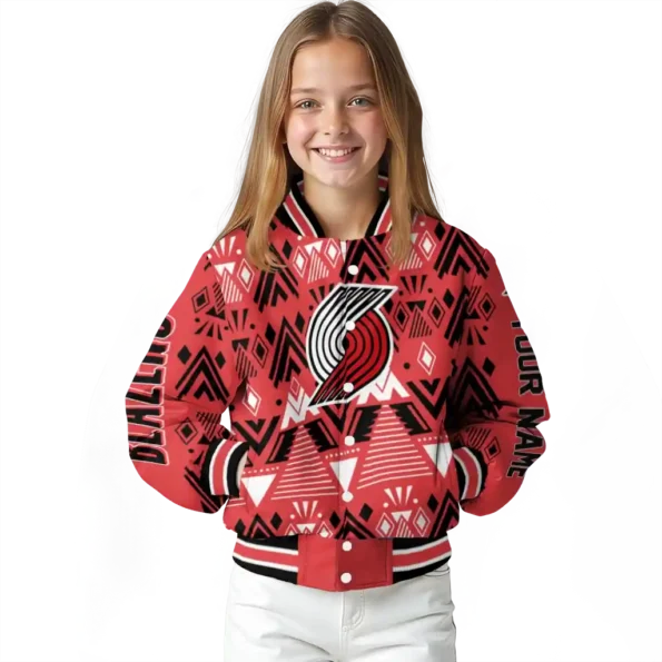 personalized portland trail blazers pyramid shapes red varsity jacket top rated.webp