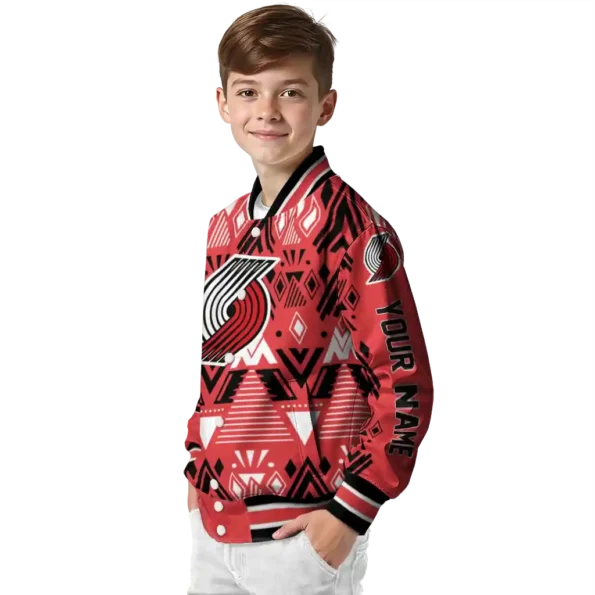 personalized portland trail blazers pyramid shapes red varsity jacket trendy.webp