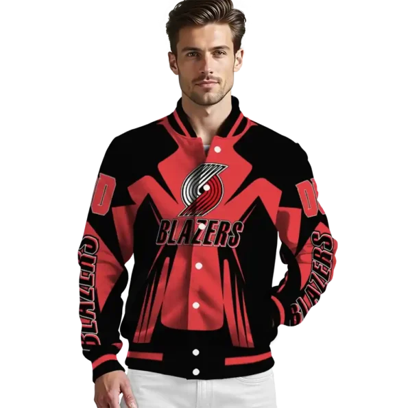 personalized portland trail blazers spider mark red varsity jacket high quality.webp