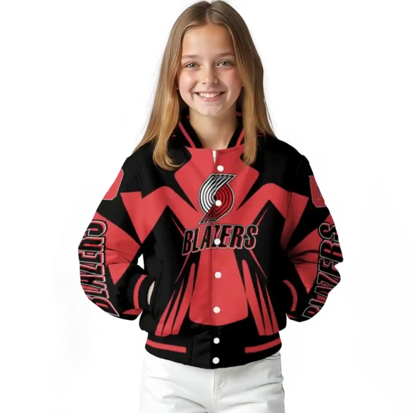 personalized portland trail blazers spider mark red varsity jacket top rated.webp