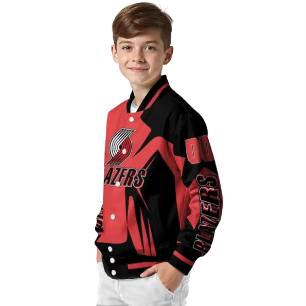 personalized portland trail blazers spider mark red varsity jacket trendy.webp