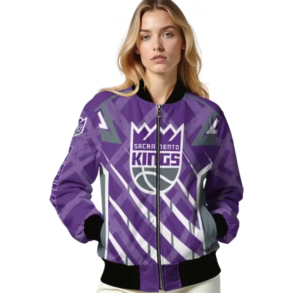 personalized sacramento kings chevron angles purple bomber jacket latest model
