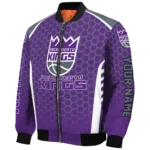 personalized sacramento kings hexagon grid purple bomber jacket best selling