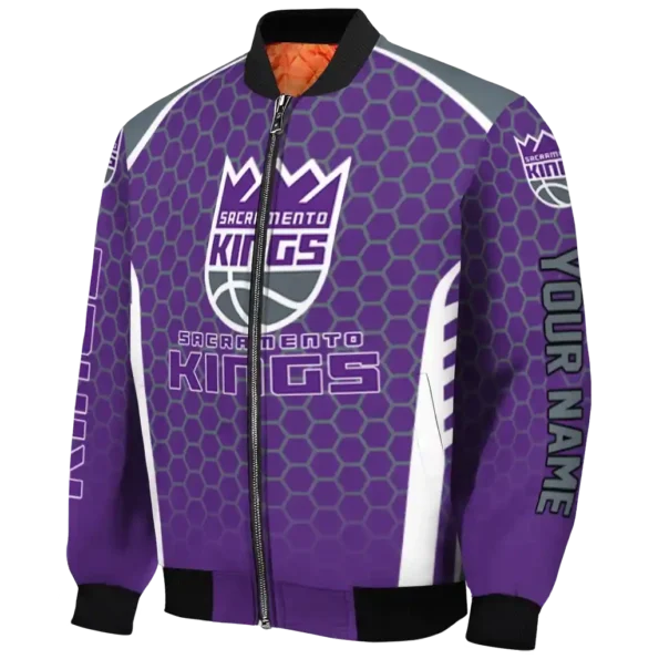 personalized sacramento kings hexagon grid purple bomber jacket best selling