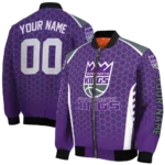 personalized sacramento kings hexagon grid purple bomber jacket best selling