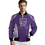 personalized sacramento kings hexagon grid purple bomber jacket best selling