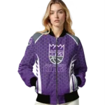 personalized sacramento kings hexagon grid purple bomber jacket best selling