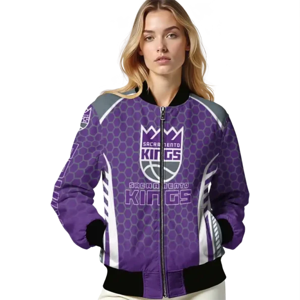 personalized sacramento kings hexagon grid purple bomber jacket latest model