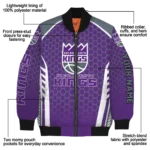 personalized sacramento kings hexagon grid purple bomber jacket best selling