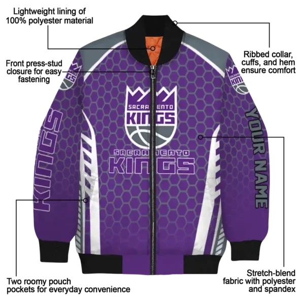 personalized sacramento kings hexagon grid purple bomber jacket new arrival