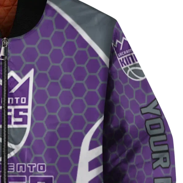 personalized sacramento kings hexagon grid purple bomber jacket premium grade