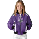 personalized sacramento kings hexagon grid purple bomber jacket best selling