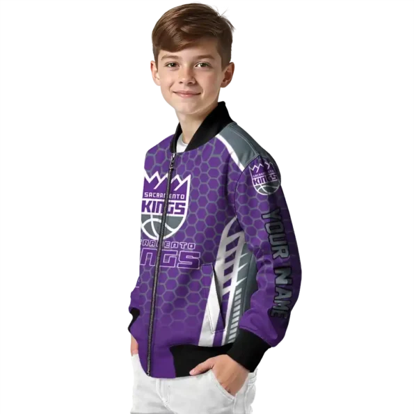 personalized sacramento kings hexagon grid purple bomber jacket trendy