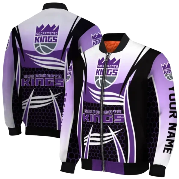 personalized sacramento kings mesh effect purple black bomber jacket fashion forward