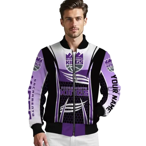 personalized sacramento kings mesh effect purple black bomber jacket high quality