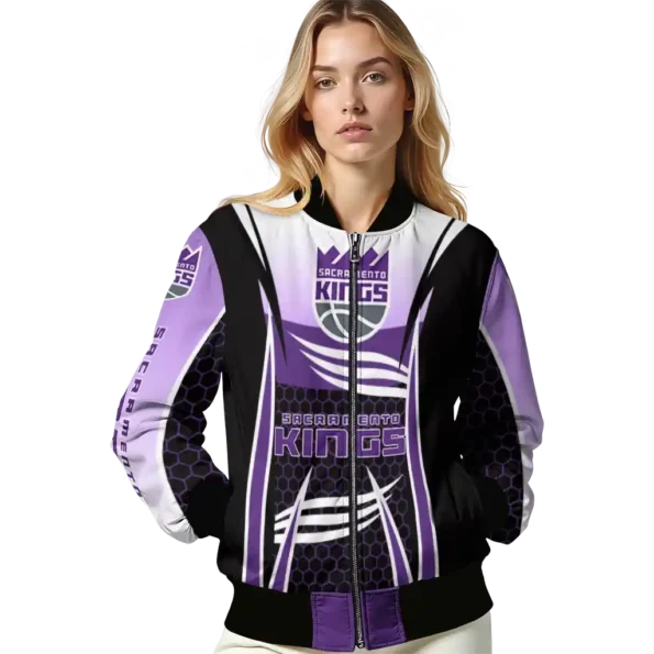 personalized sacramento kings mesh effect purple black bomber jacket latest model