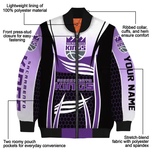 personalized sacramento kings mesh effect purple black bomber jacket new arrival