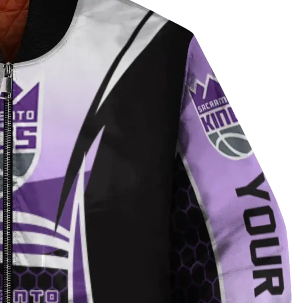personalized sacramento kings mesh effect purple black bomber jacket premium grade