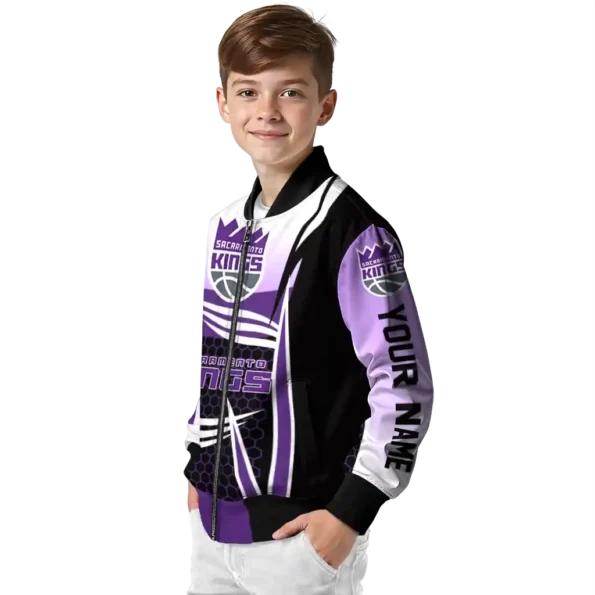 personalized sacramento kings mesh effect purple black bomber jacket trendy