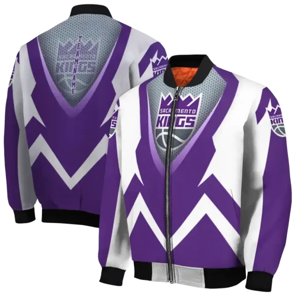 personalized sacramento kings v stripes purple white bomber jacket fashion forward