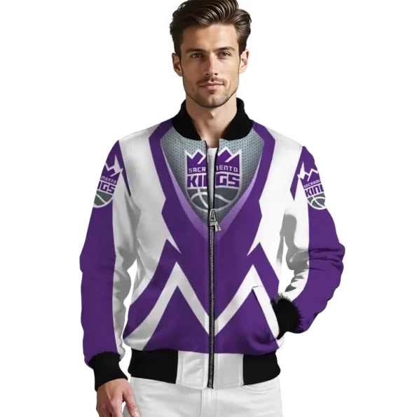 personalized sacramento kings v stripes purple white bomber jacket high quality