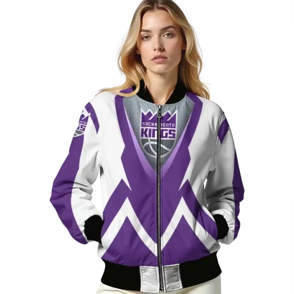 personalized sacramento kings v stripes purple white bomber jacket latest model