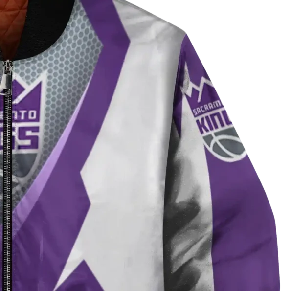 personalized sacramento kings v stripes purple white bomber jacket premium grade