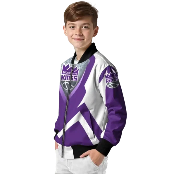 personalized sacramento kings v stripes purple white bomber jacket trendy