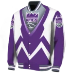 personalized sacramento kings v stripes purple white varsity jacket best selling.webp