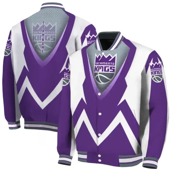personalized sacramento kings v stripes purple white varsity jacket fashion forward.webp