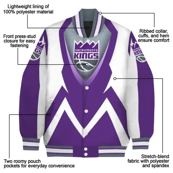 personalized sacramento kings v stripes purple white varsity jacket new arrival.webp