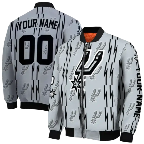 personalized san antonio spurs bolt stripe silver bomber jacket fashion forward