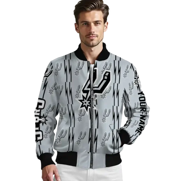personalized san antonio spurs bolt stripe silver bomber jacket high quality