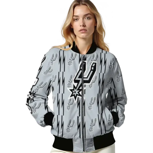 personalized san antonio spurs bolt stripe silver bomber jacket latest model