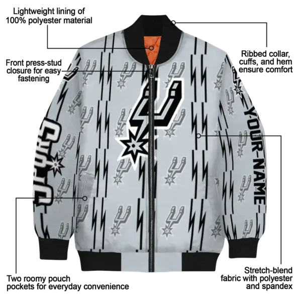 personalized san antonio spurs bolt stripe silver bomber jacket new arrival
